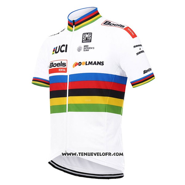 2017 Maillot Ciclismo UCI Mondo Champion Boels Dolmans Blanc Manches Courtes et Cuissard